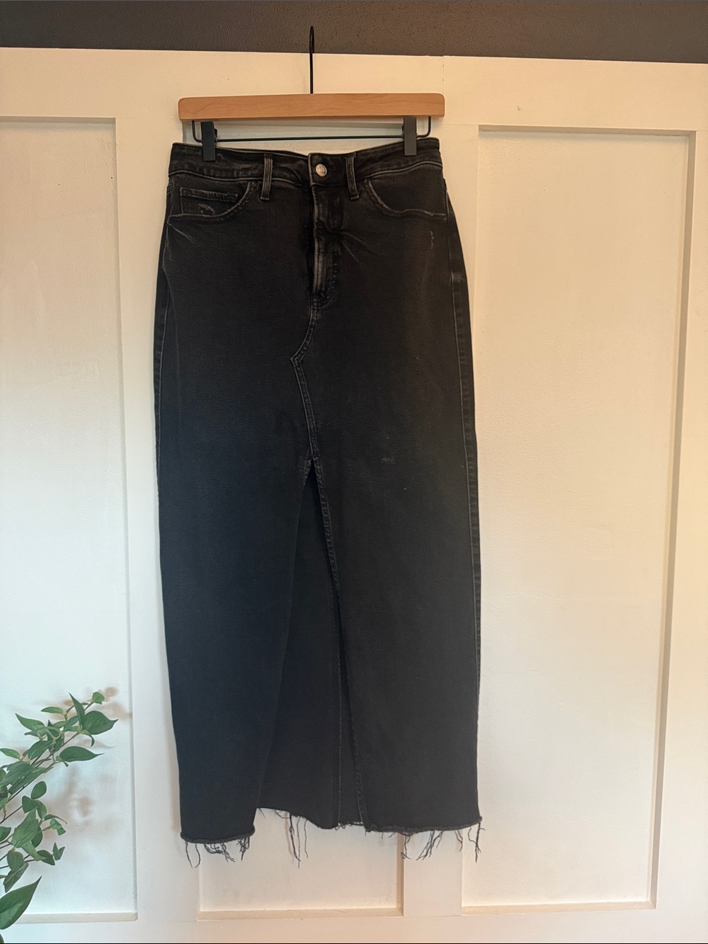 Express Black Denim Midi Skirt with Front Slit